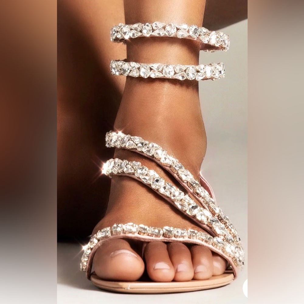 GORGEOUS BLUSH COLORED AMINAH ABDUL JALLIL SANDALS WITH STONES US SIZE 8